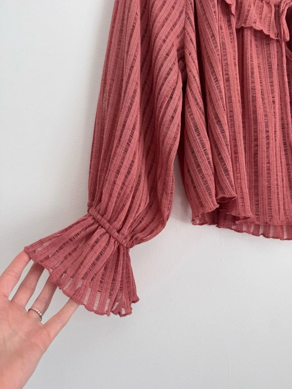 Anthropology Ruffled Off-Shoulder Peasant Blouse - Dusty Rose - Picture 5 of 6